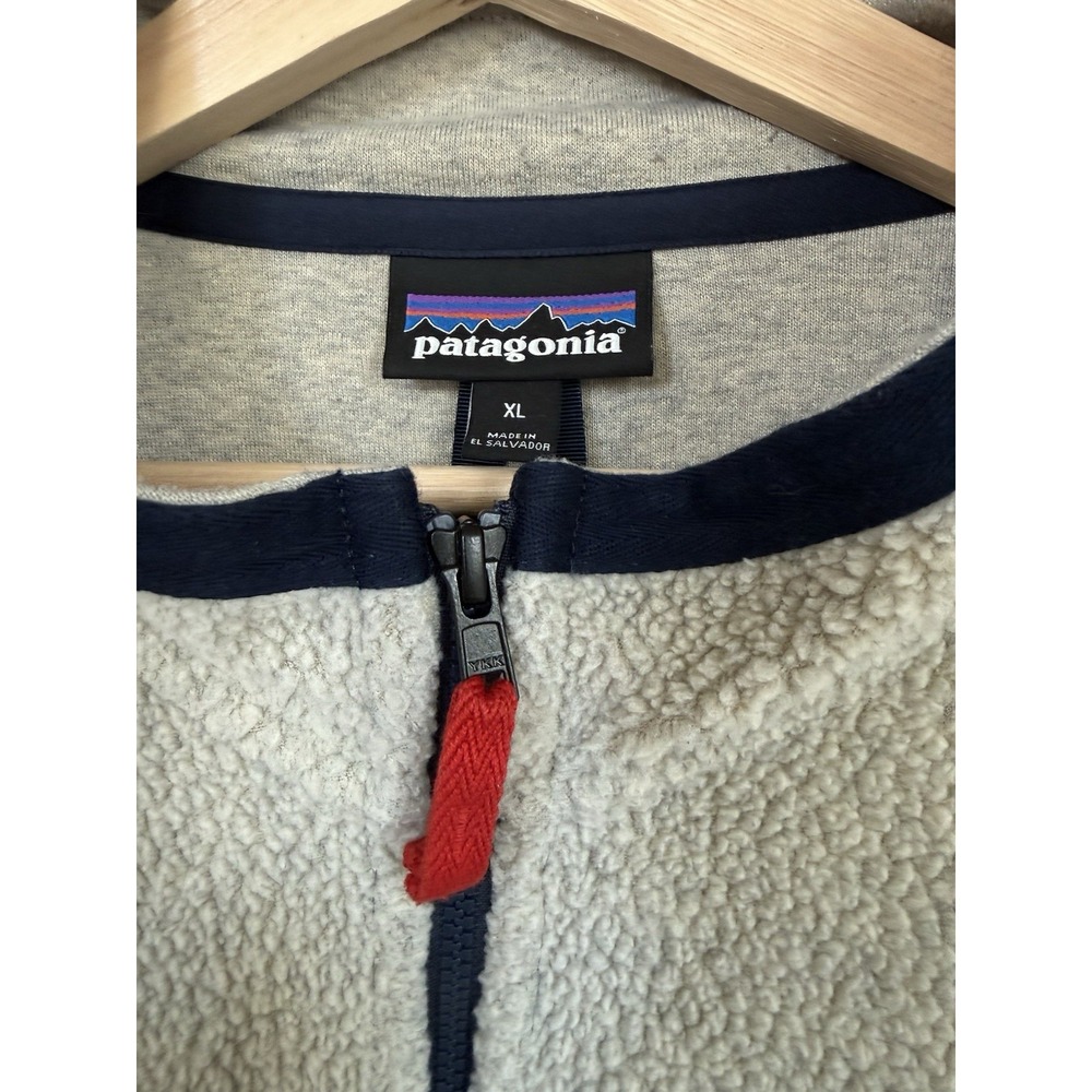 Patagonia Men's Shearling Fleece Zipper Jacket Oatmeal Heather Navy Trim Size XL - Picture 9 of 11